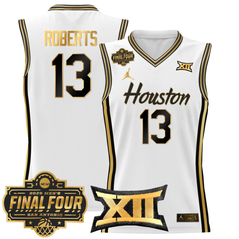 Men Houston Cougars #13 Roberts white 2025 Final Four Patch NCAA Jersey style 3->more ncaa teams->NCAA Jersey